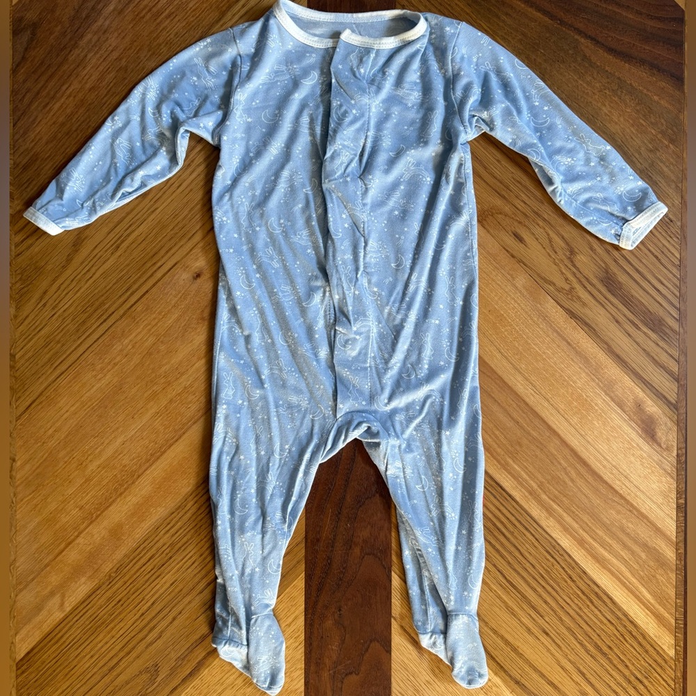Magnetic Me Pale Blue Footed One-Piece with White Trim and Star/Moon Print